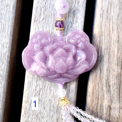 Purple Lotus Lock Tassel Keychain Bag Charm - Lepidolite