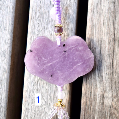 Purple Lotus Lock Tassel Keychain Bag Charm - Lepidolite
