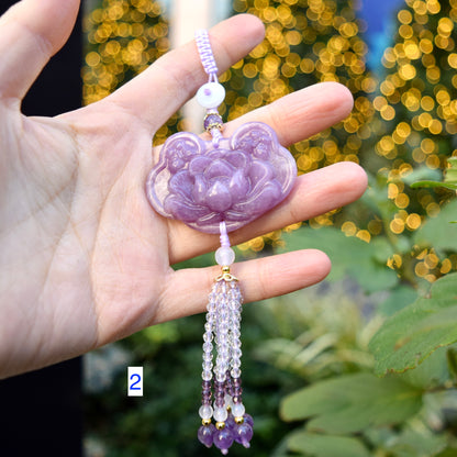 Purple Lotus Lock Tassel Keychain Bag Charm - Lepidolite