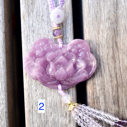 Purple Lotus Lock Tassel Keychain Bag Charm - Lepidolite