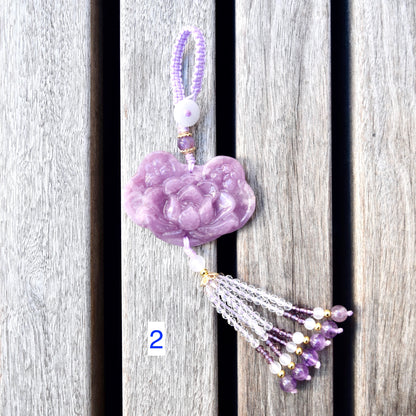 Purple Lotus Lock Tassel Keychain Bag Charm - Lepidolite