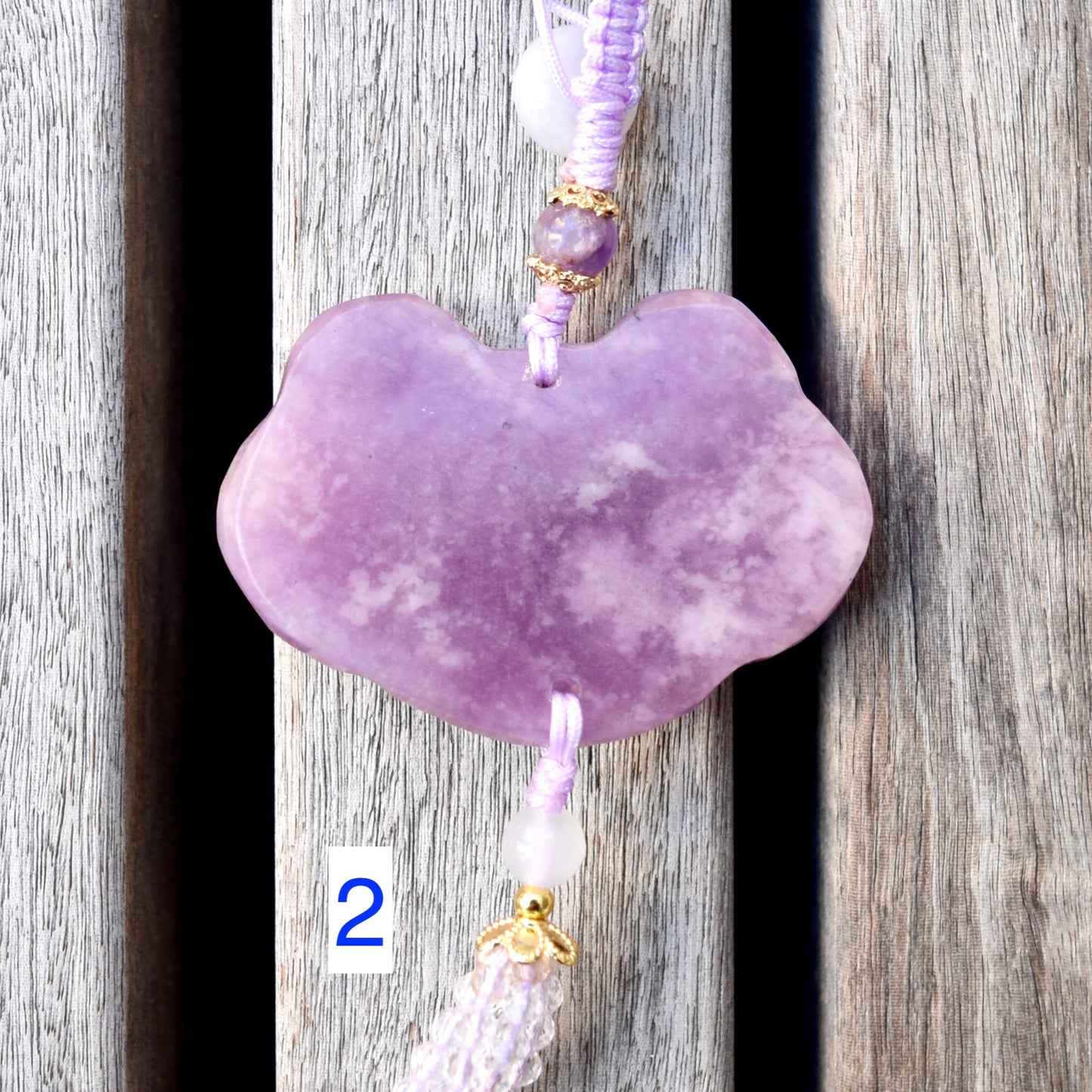 Purple Lotus Lock Tassel Keychain Bag Charm - Lepidolite