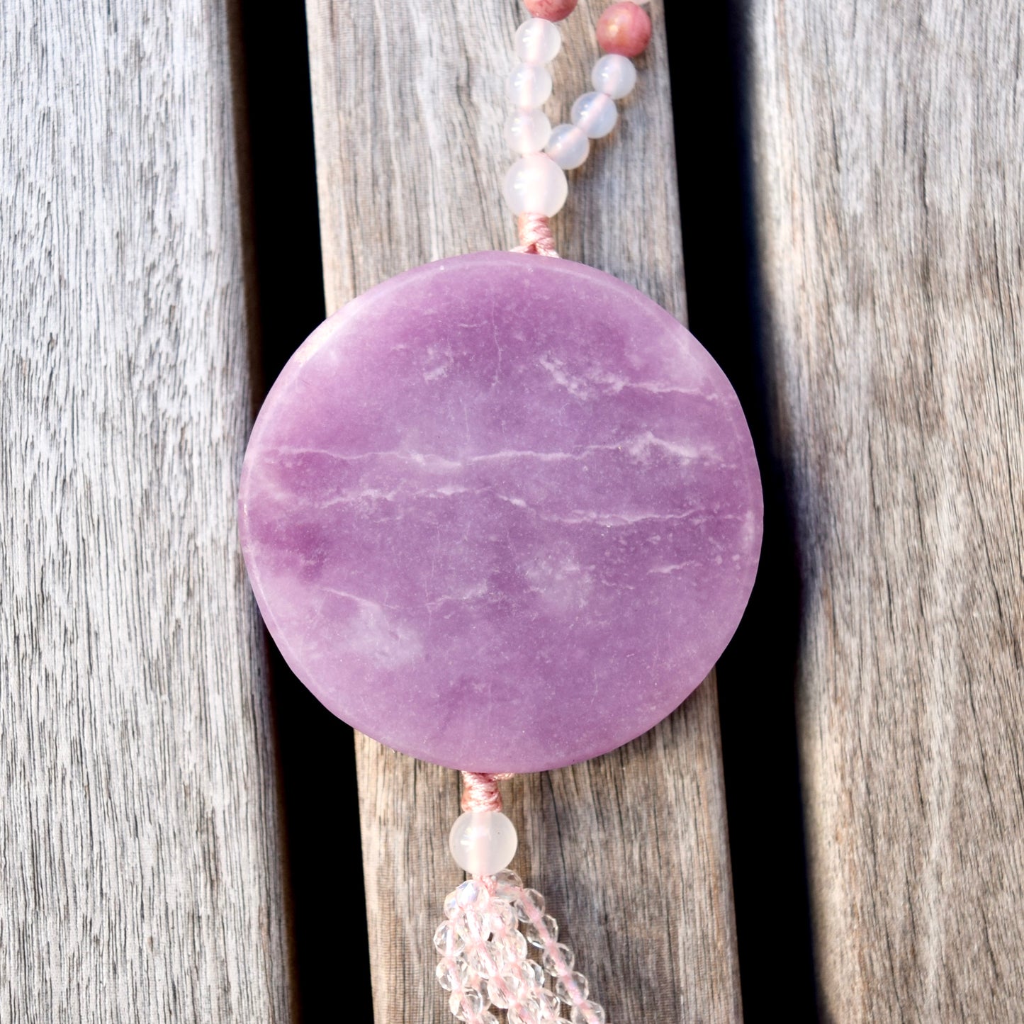Lepidolite Flower Bird Pendant - Purple Jade Stone - Natural Quartz Long Necklace
