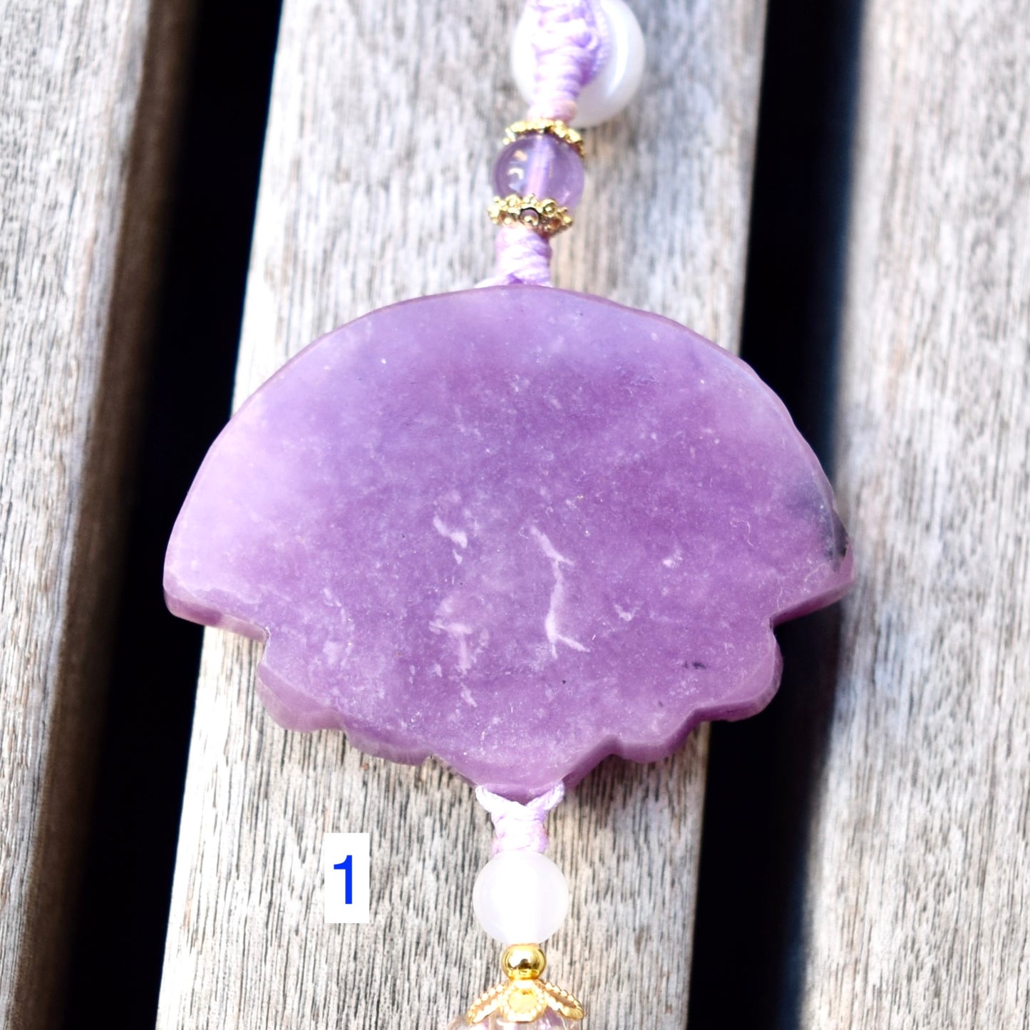 Purple Peony Fan Tassel Keychain Bag Charm - Lepidolite