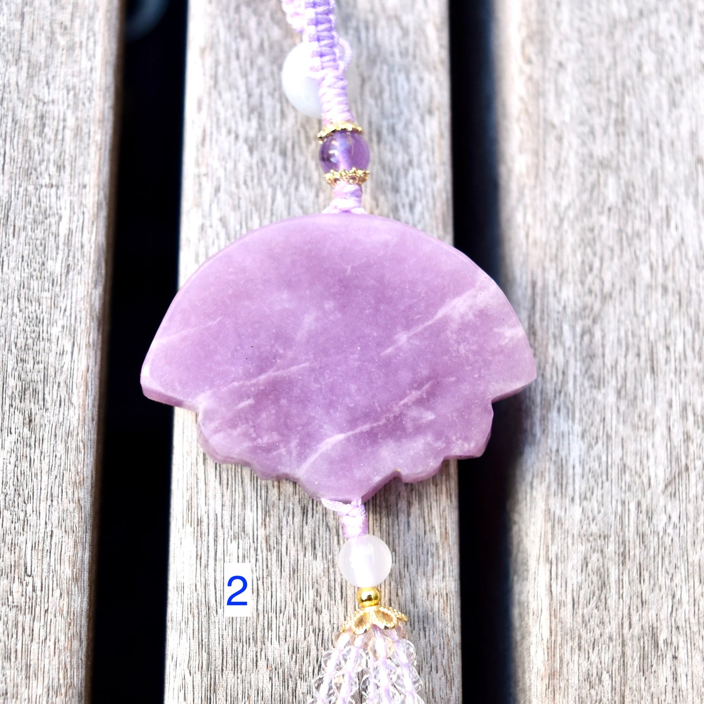 Purple Peony Fan Tassel Keychain Bag Charm - Lepidolite