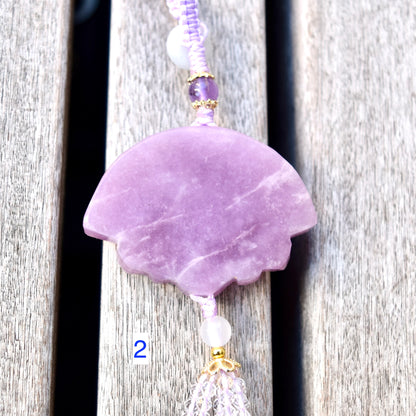 Purple Peony Fan Tassel Keychain Bag Charm - Lepidolite