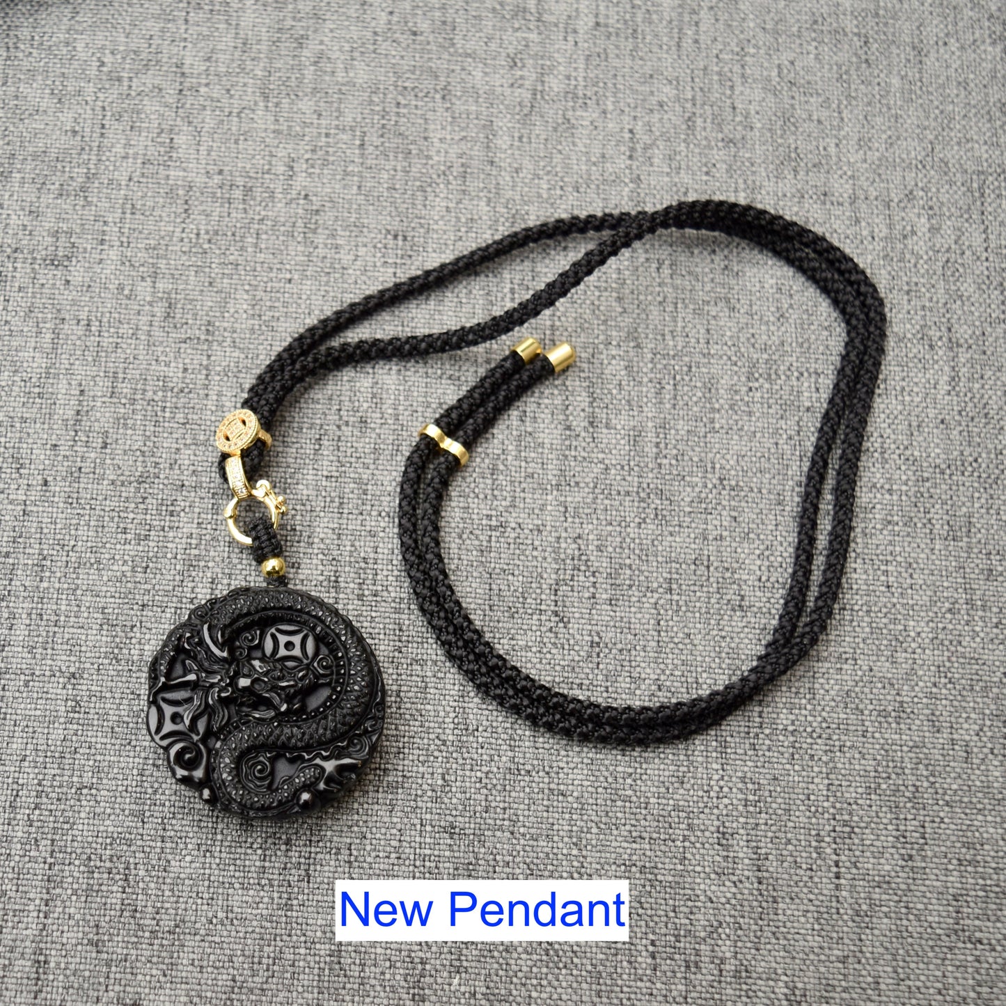 Black Obsidian Dragon Circle Pendant Necklace