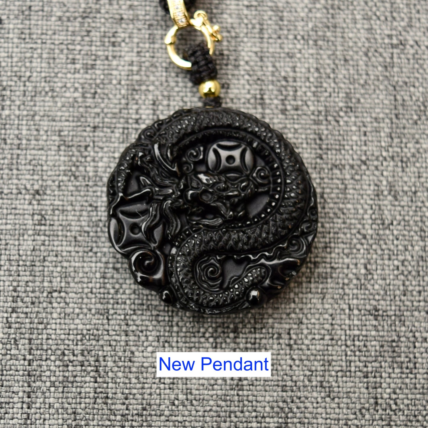 Black Obsidian Dragon Circle Pendant Necklace