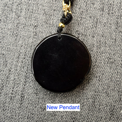 Black Obsidian Dragon Circle Pendant Necklace