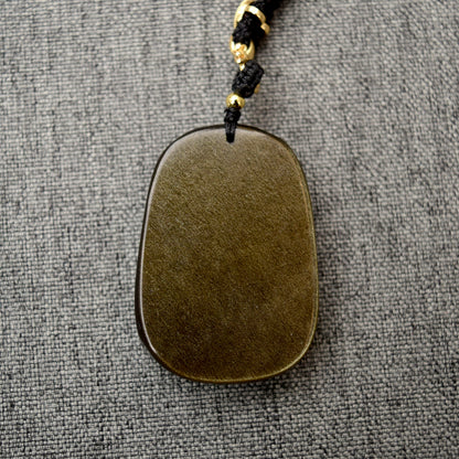Golden Obsidian Dragon Pendant Necklace