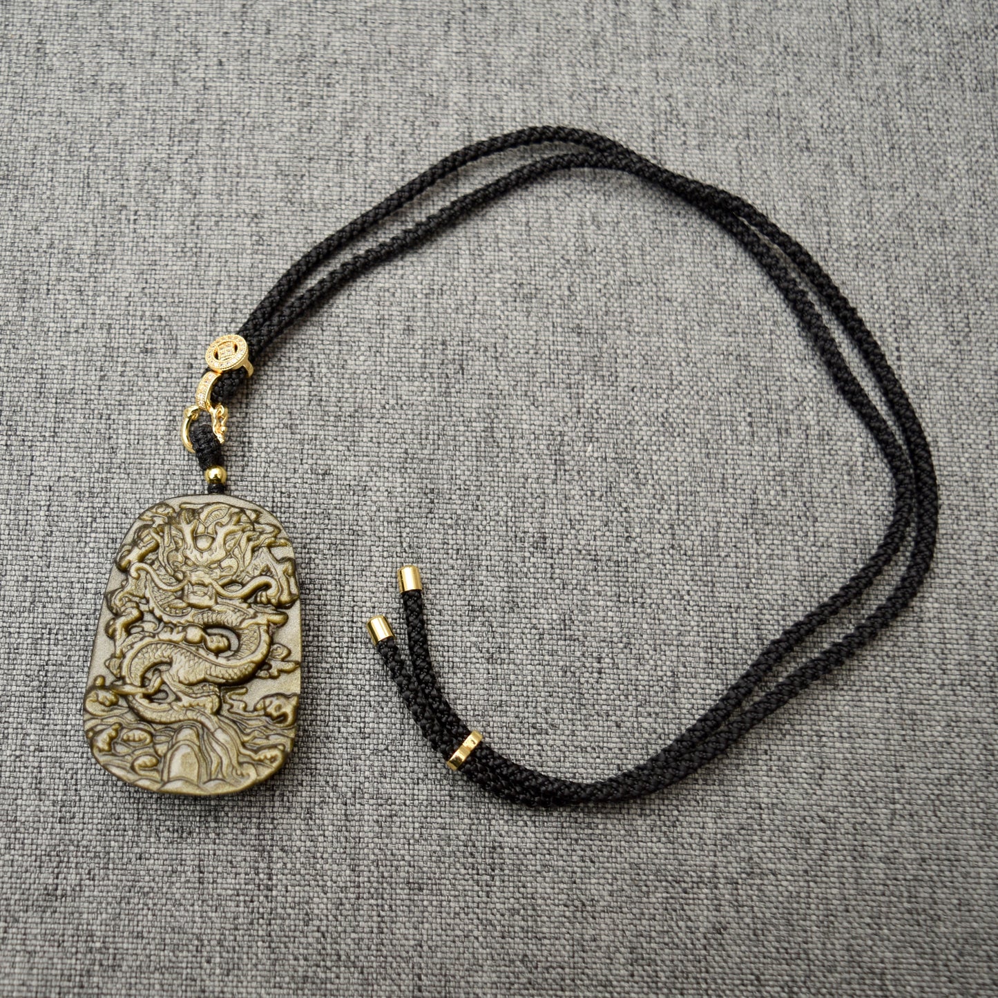 Golden Obsidian Dragon Pendant Necklace