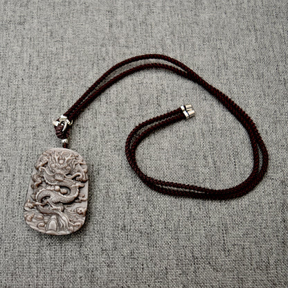 Obsidian Dragon Pendant Necklace - Chinese Zodiac Rope Necklace