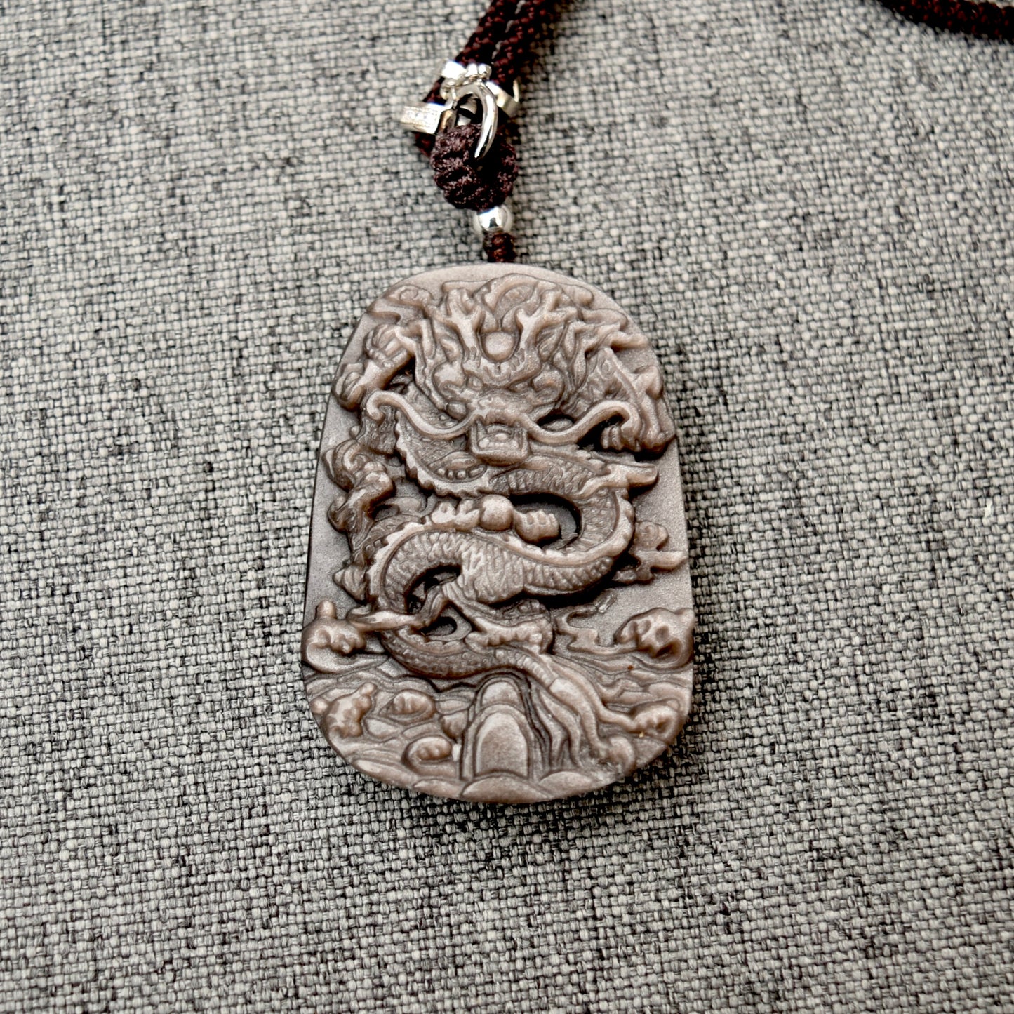 Obsidian Dragon Pendant Necklace - Chinese Zodiac Rope Necklace