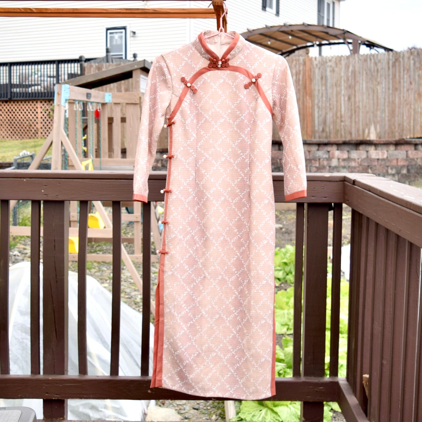 Orange Plaid Qipao Midi Dress - Chinese Cheongsam