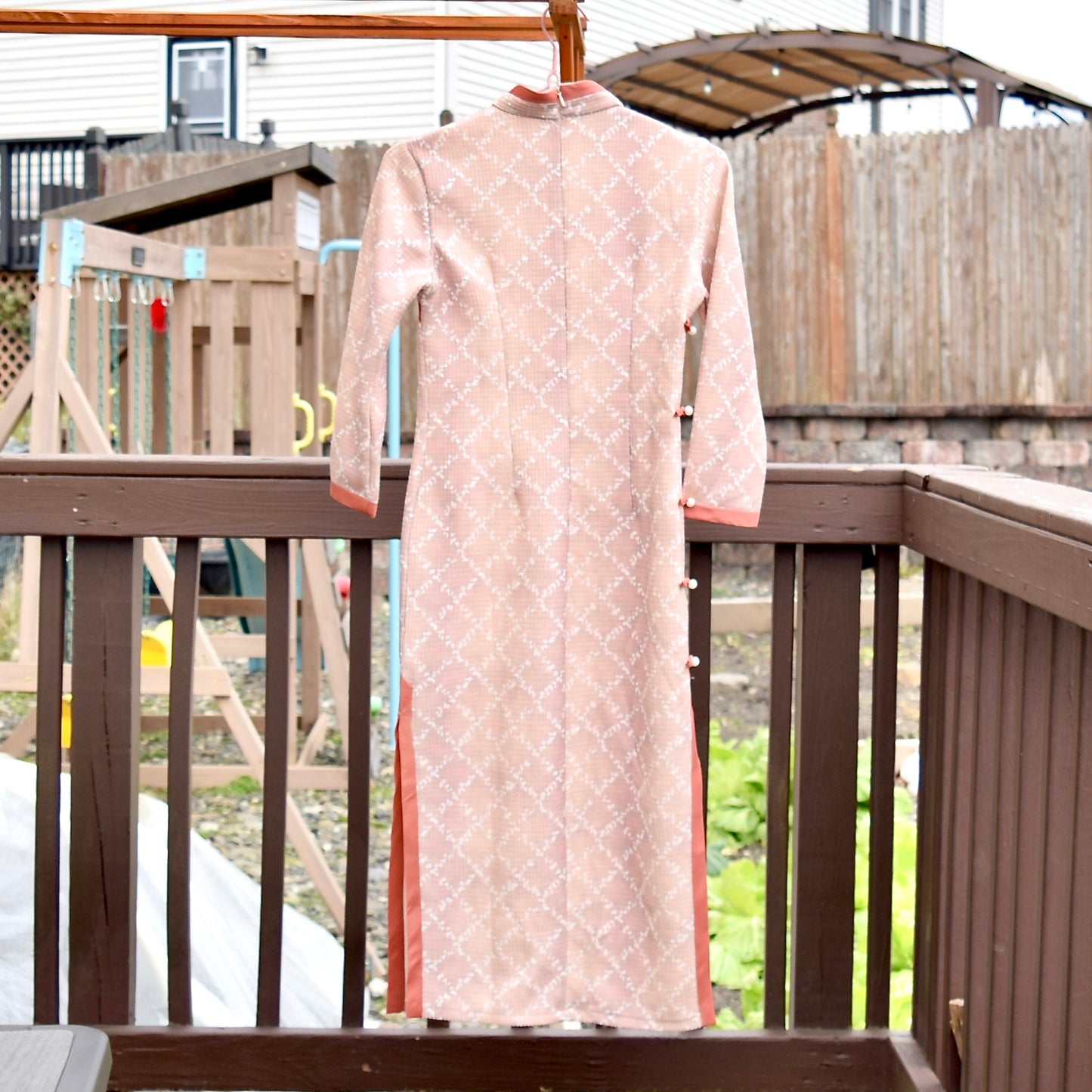 Orange Plaid Qipao Midi Dress - Chinese Cheongsam