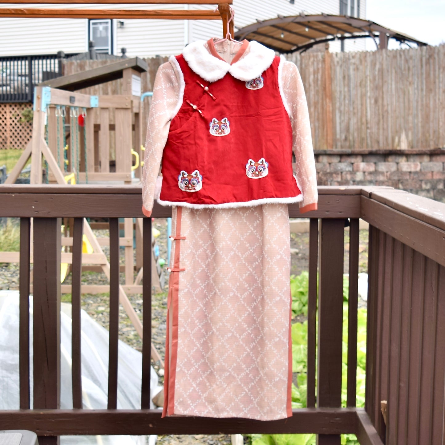 Orange Plaid Qipao Midi Dress - Chinese Cheongsam