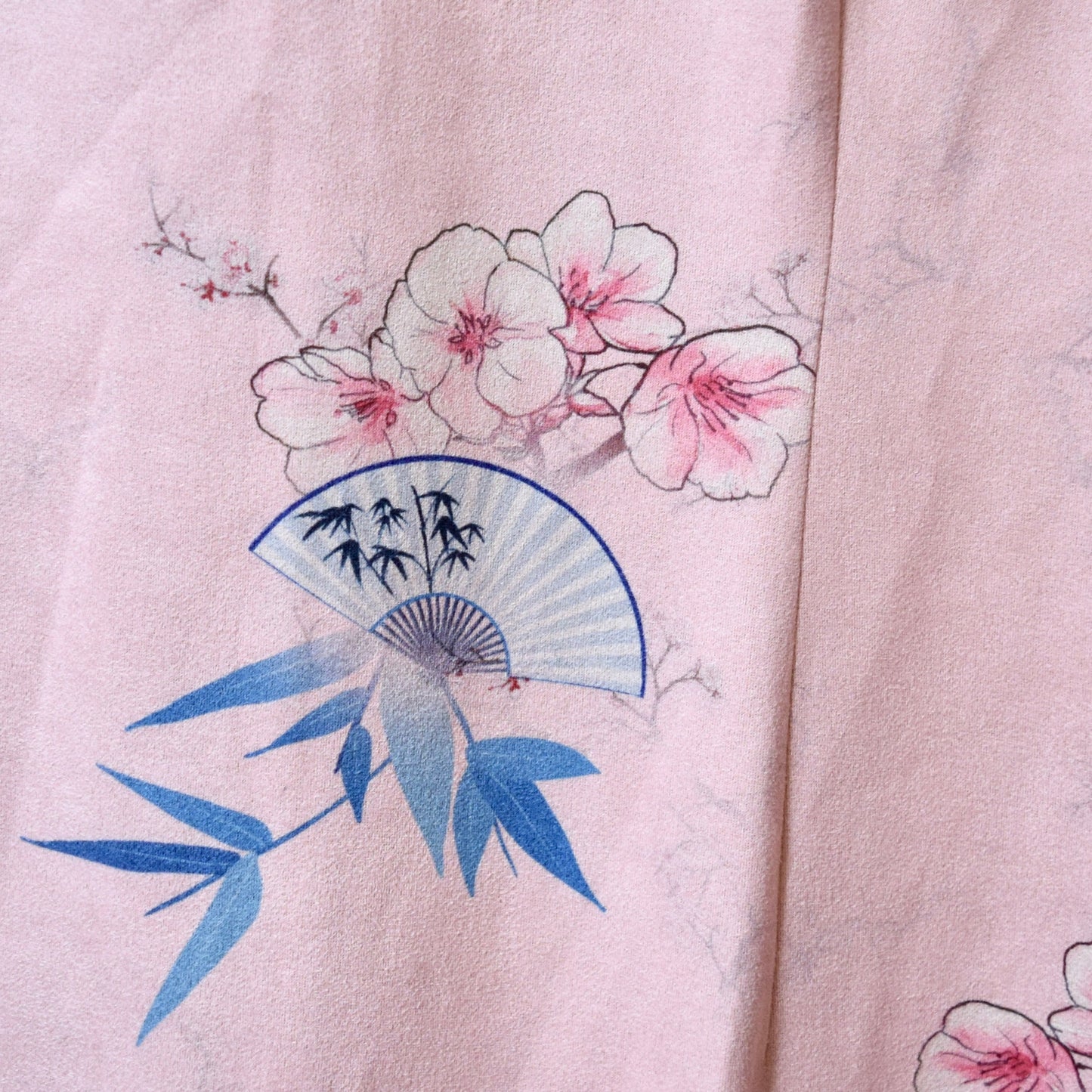 Pink Flora Fan Qipao Midi Dress - Faux Suedue Chinese Cheongsam