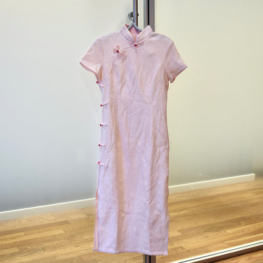 Pink Flora Button Qipao Long Dress - Chinese Traditional Cheongsam