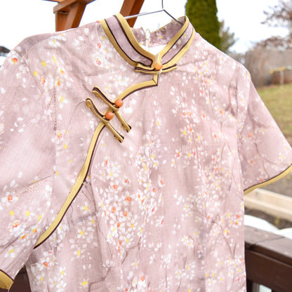 Pink Plum Blossom Printed  Qipao Dress - Chinese Traditional Cheongsam