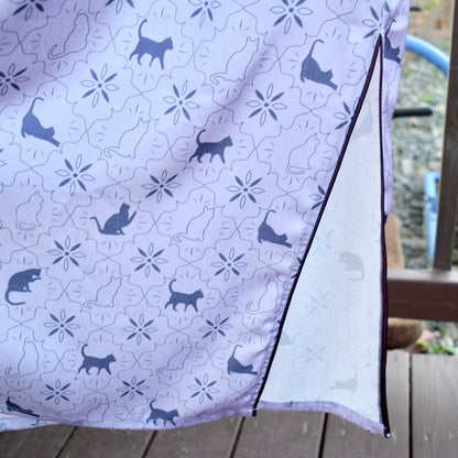 Purple Cat Printed Qipao Long Dress - Chinese Traditional Cheongsam