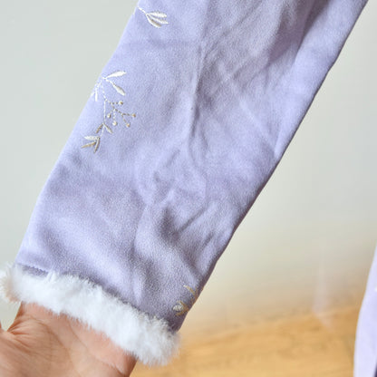 Purple Flora Embroidered Faux Fur Trim Qipao Long Dress