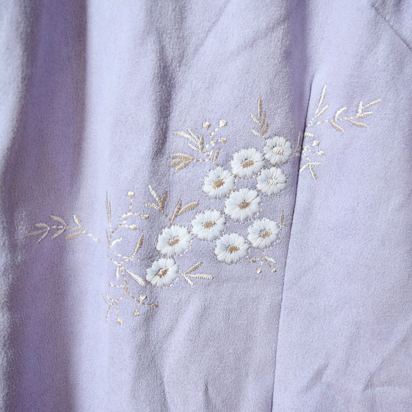 Purple Flora Embroidered Faux Fur Trim Qipao Long Dress