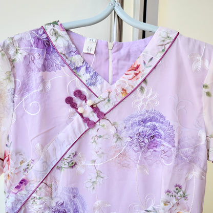 Purple Rose V Neck Qipao Aodai Dress - Chinese Cheongsam
