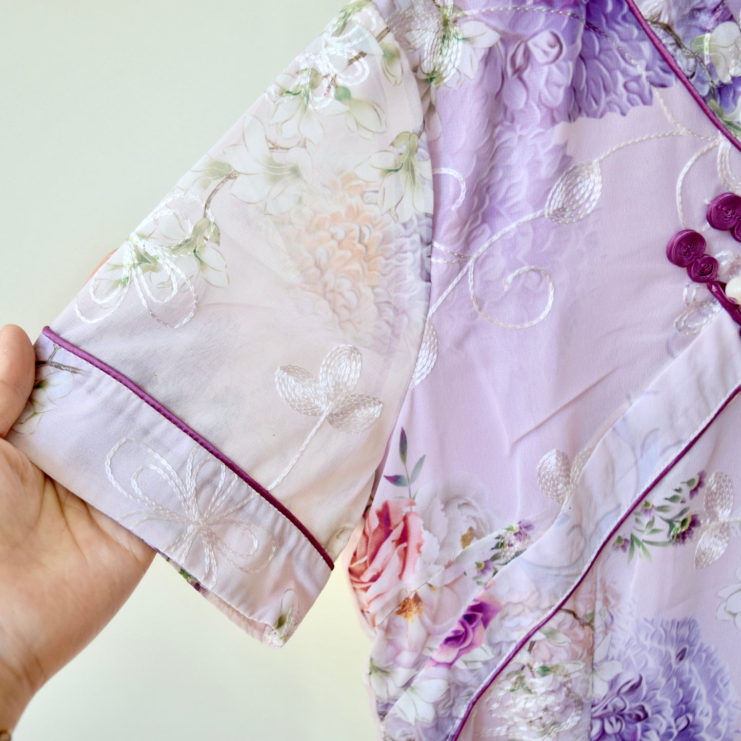 Purple Rose V Neck Qipao Aodai Dress - Chinese Cheongsam