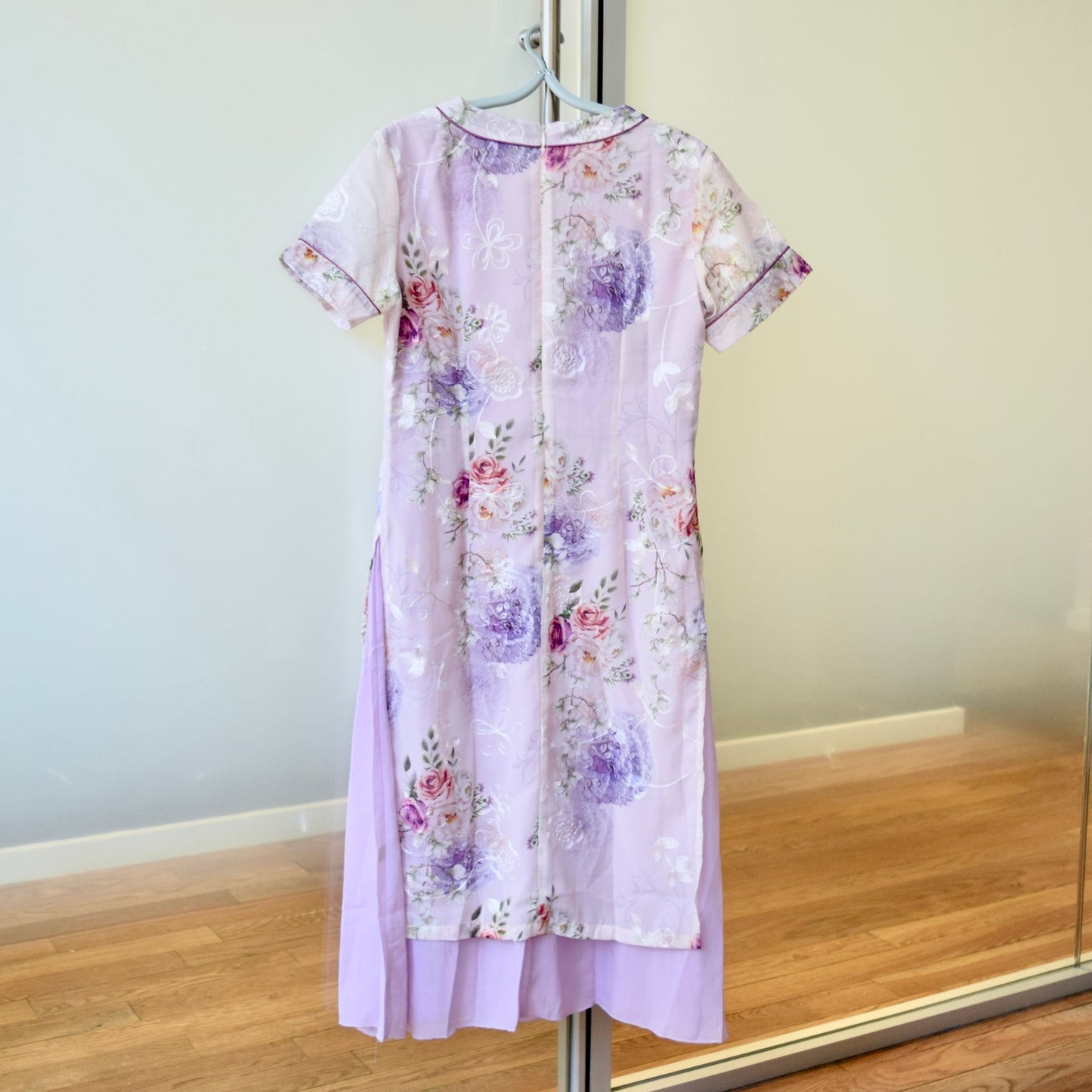 Purple Rose V Neck Qipao Aodai Dress - Chinese Cheongsam