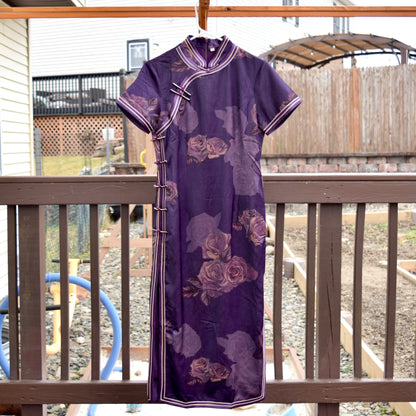 Purple Peony Printed Qipao Dress - Chinese Traditional Cheongsam