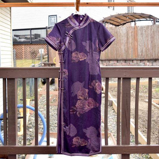 Purple Peony Printed Qipao Dress - Chinese Traditional Cheongsam