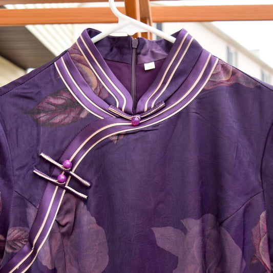 Purple Peony Printed Qipao Dress - Chinese Traditional Cheongsam