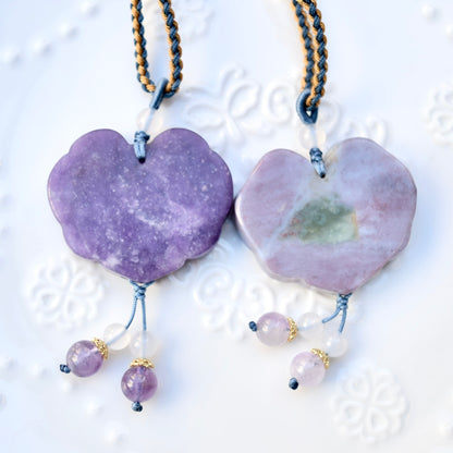 Purple Flora Lock Pendant Rope Necklace - Ocean Jasper Quartz Jade