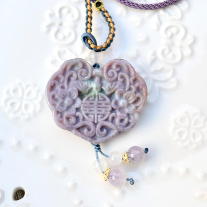 Purple Flora Lock Pendant Rope Necklace - Ocean Jasper Quartz Jade