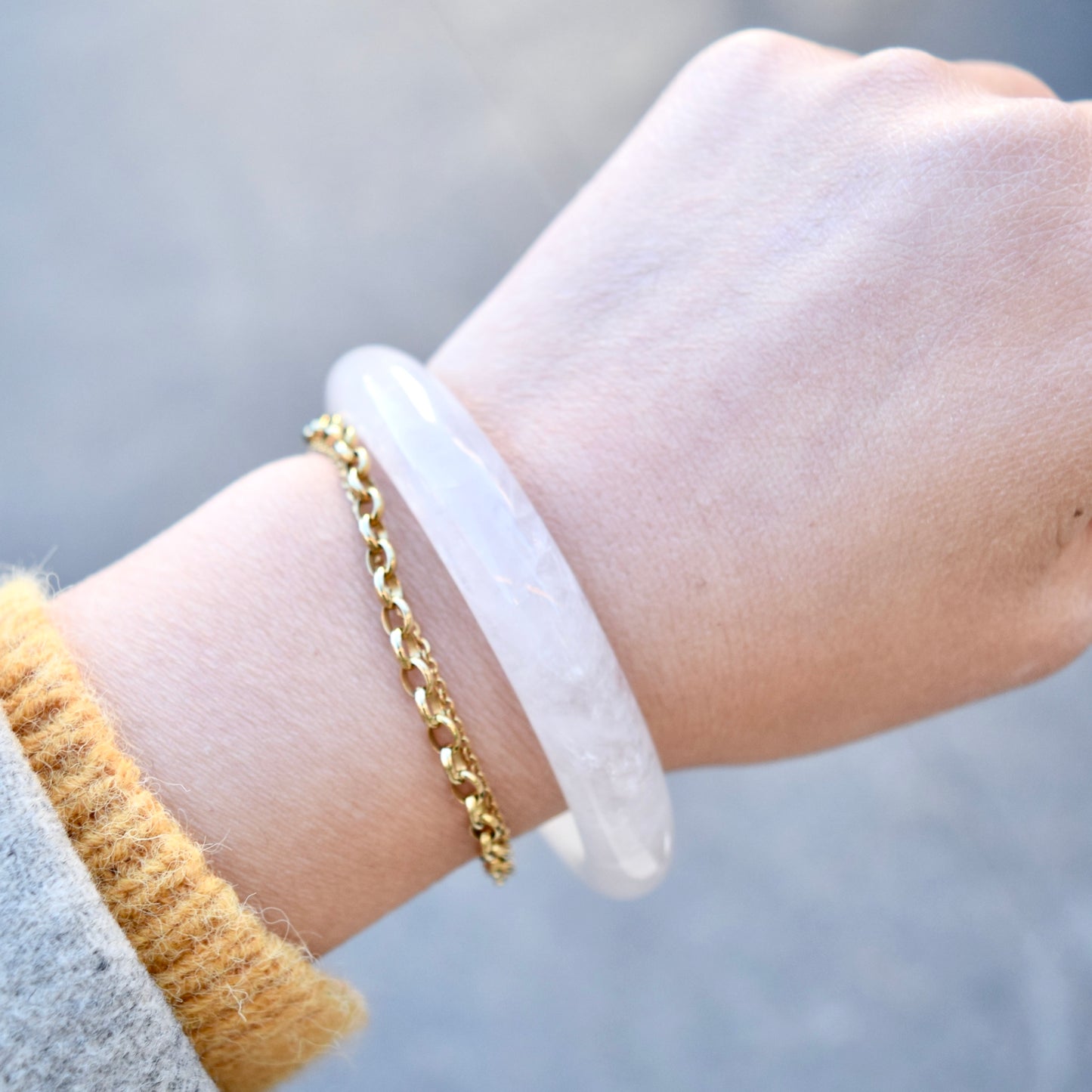 58.2 mm Clear Quartz Bangle - White