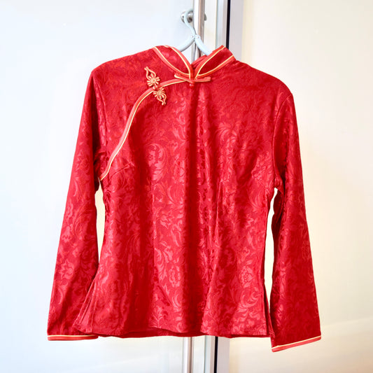 Red Lace Flora Qipao Blouse - Chinese Top