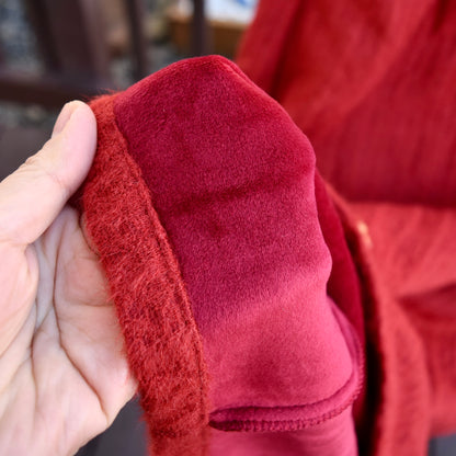 Red Flora Embroidered Fleece Qipao Midi A Line Dress - Chinese Cheongsam