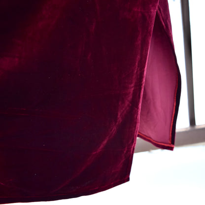 Red Velvet Flower Embroidered Qipao Midi Dress - Chinese Cheongsam