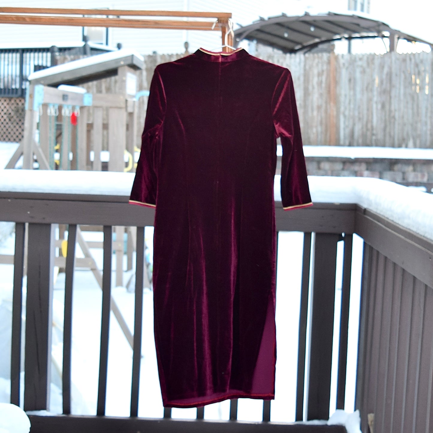 Red Velvet Flower Embroidered Qipao Midi Dress - Chinese Cheongsam