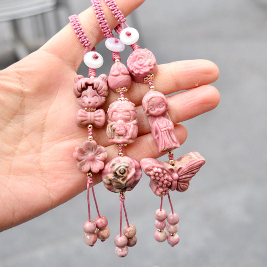 Pink Character Bag Charm Keychain –Rhodonite Accessory