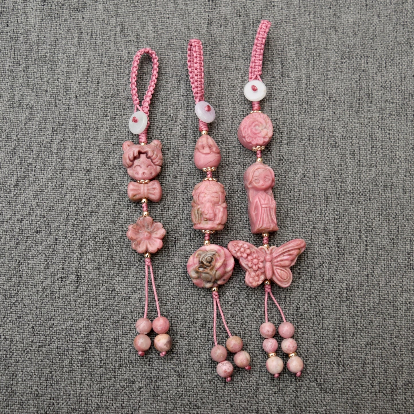 Pink Character Bag Charm Keychain –Rhodonite Accessory