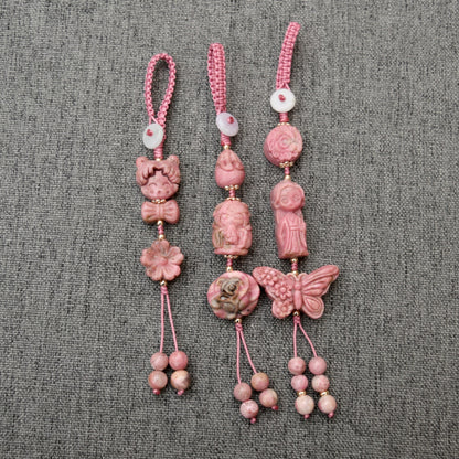 Pink Character Bag Charm Keychain –Rhodonite Accessory