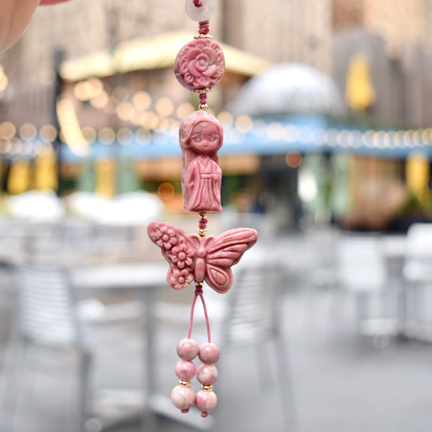 Pink Character Bag Charm Keychain –Rhodonite Accessory