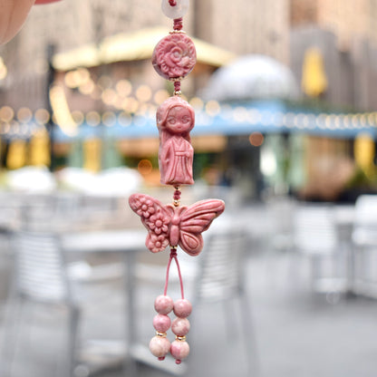 Pink Character Bag Charm Keychain –Rhodonite Accessory