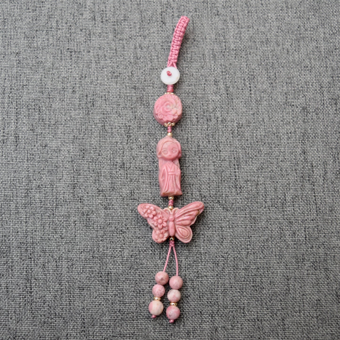 Pink Character Bag Charm Keychain –Rhodonite Accessory