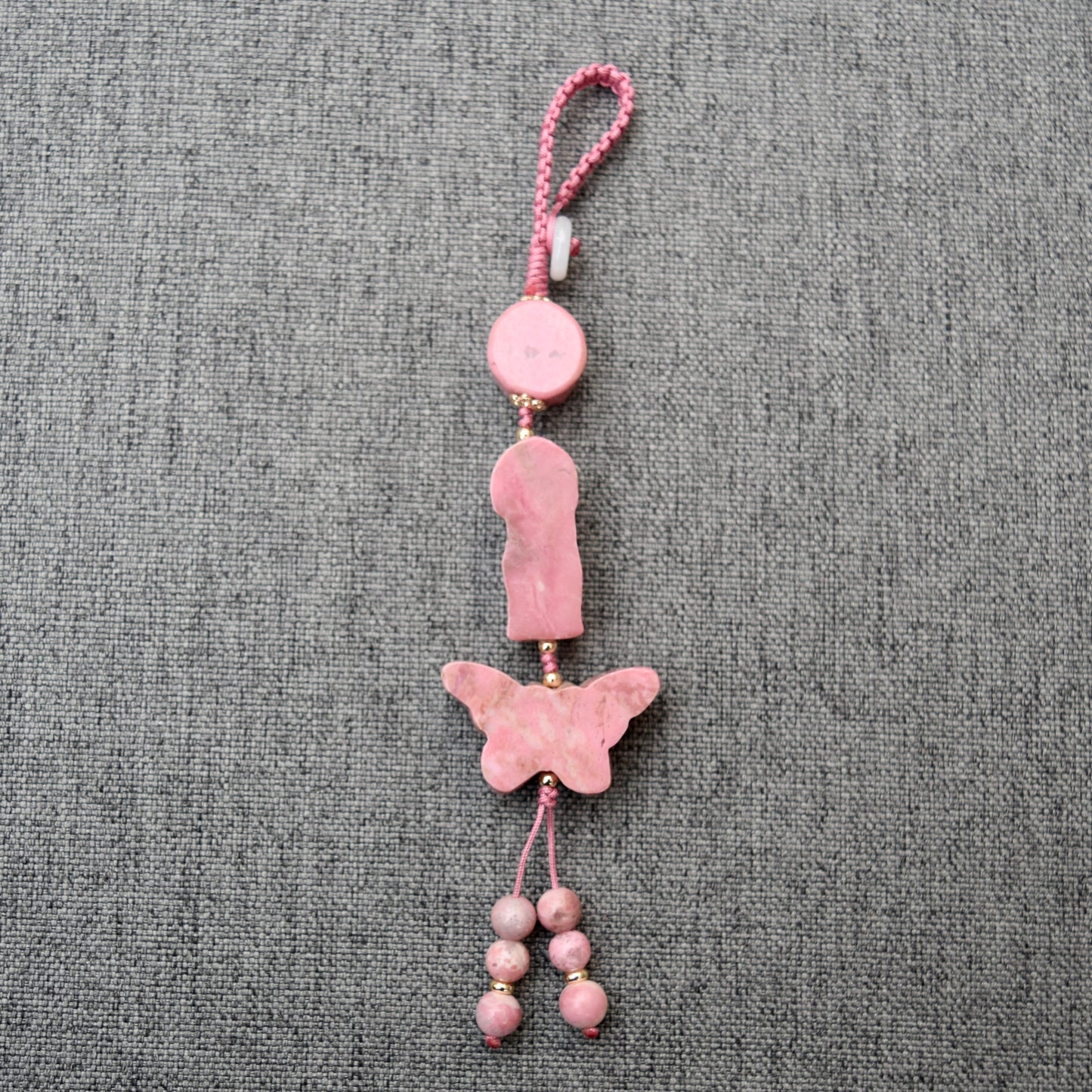 Pink Character Bag Charm Keychain –Rhodonite Accessory
