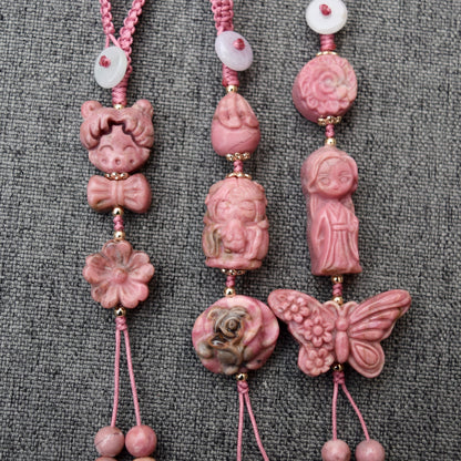 Pink Character Bag Charm Keychain –Rhodonite Accessory