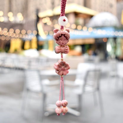 Pink Character Bag Charm Keychain –Rhodonite Accessory