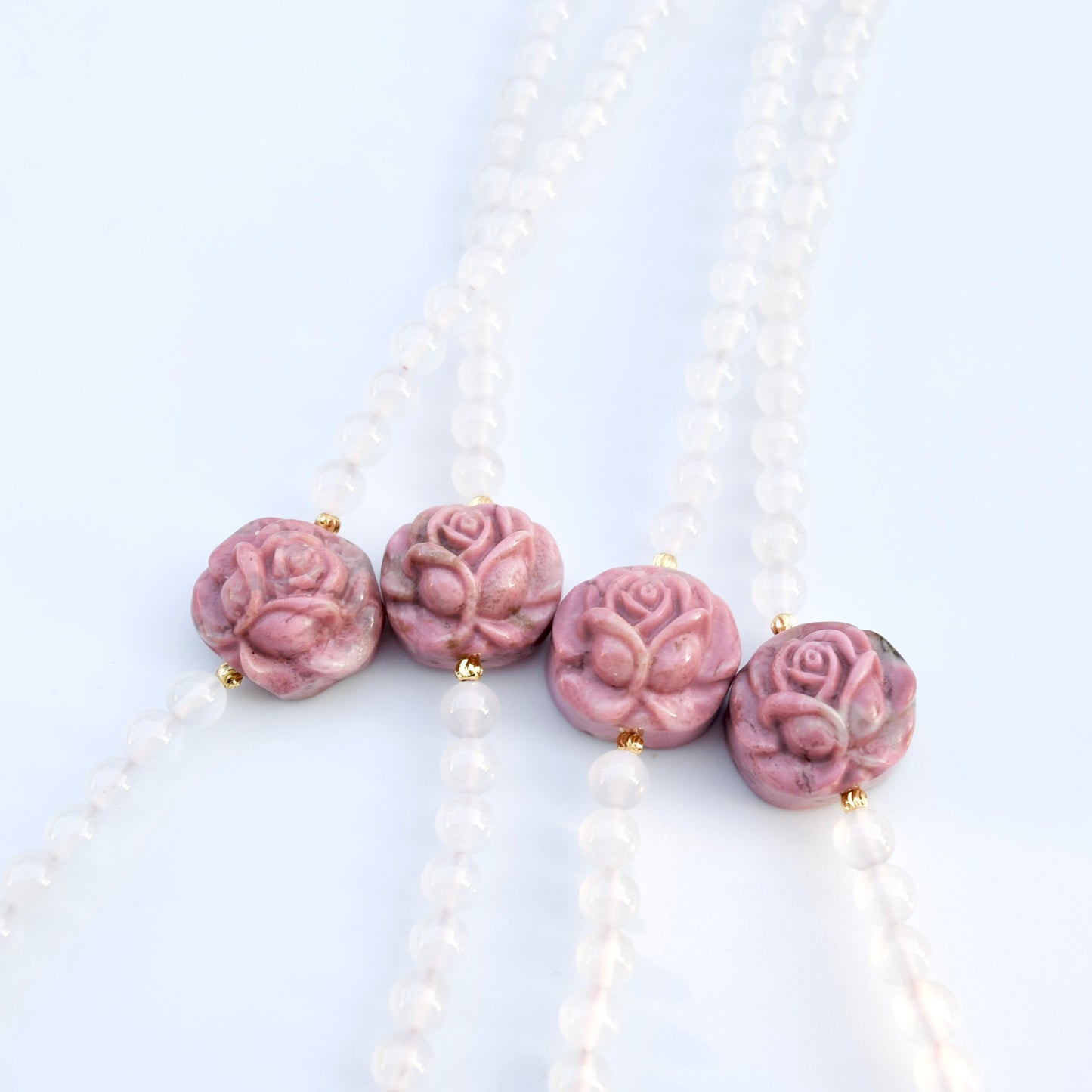 Pink Peony Lock Beaded Necklace - Rhodonite
