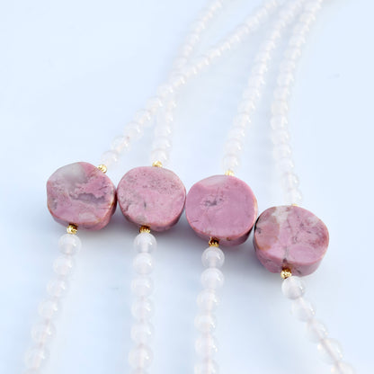 Pink Peony Lock Beaded Necklace - Rhodonite